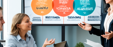 Пейзаж с зелёными холмами и цветущими деревьями под голубым небом с белыми облаками.